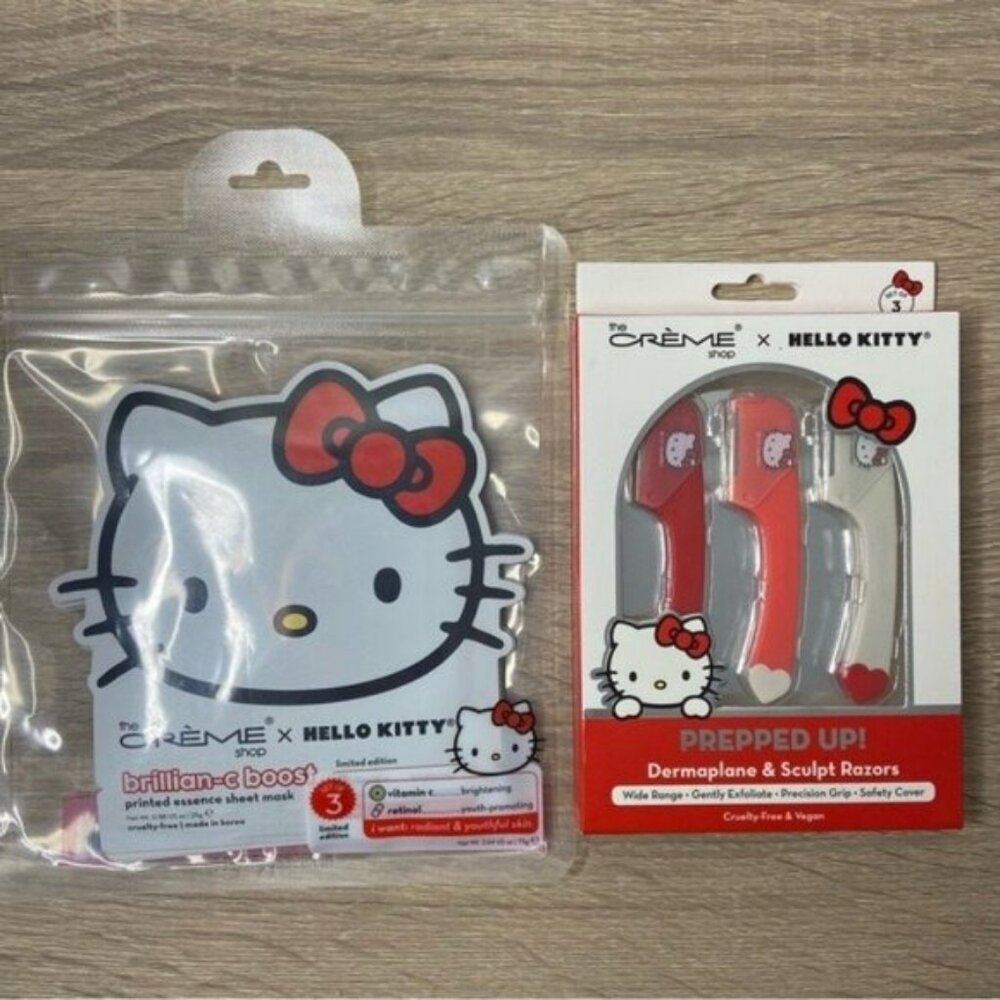 Hello Kitty x The Crème Shop Dermaplane Sculpt Razors & Sheet Face Mask Bundle